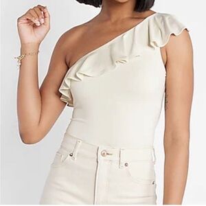 Express one shoulder ruffle top cream size S